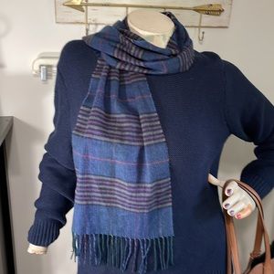 3/$12 V. Fraas Cashmink acrylic plaid soft navy blue unisex warm winter scarf